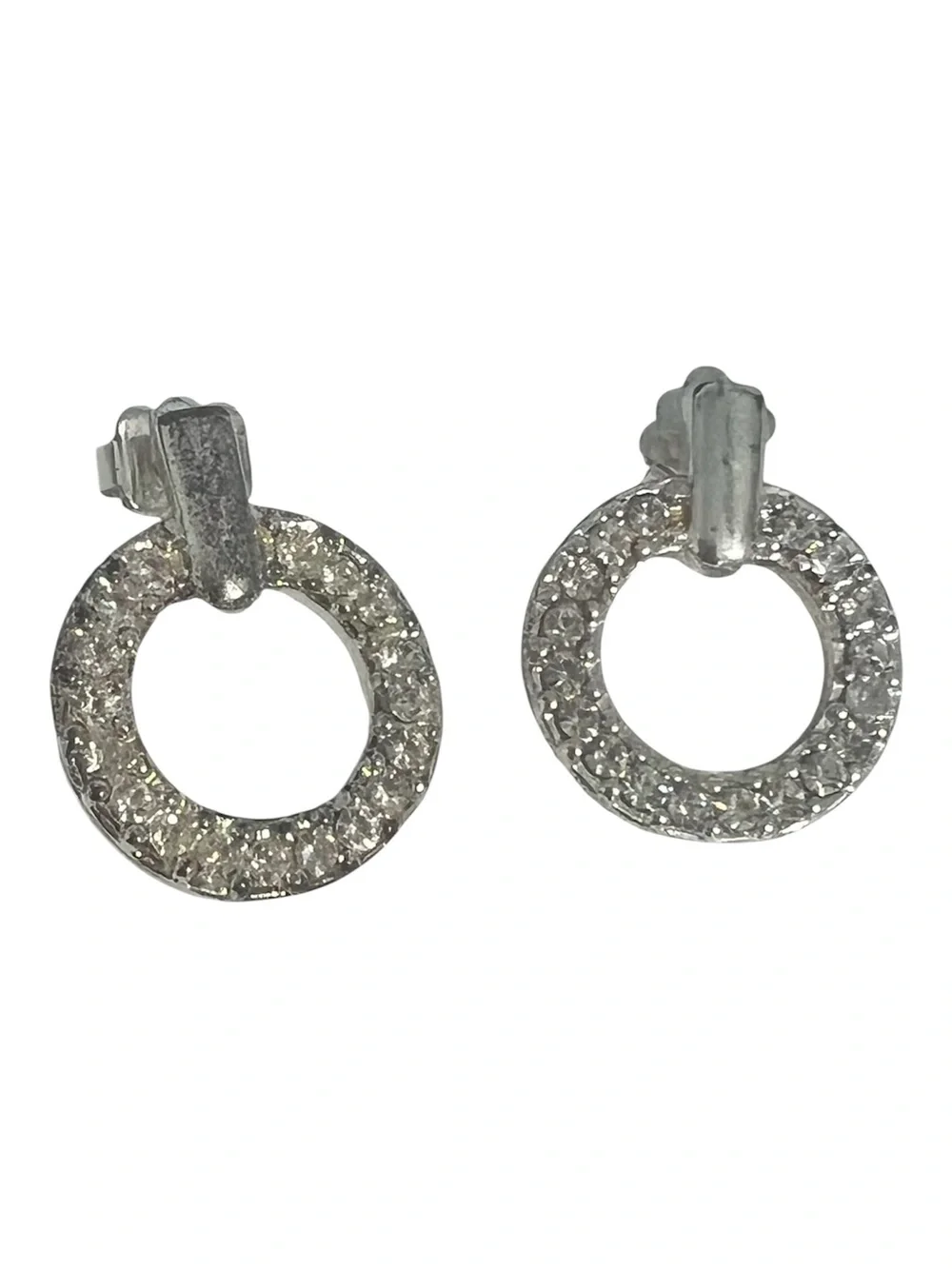 Silvertone earrings pierced clear stones